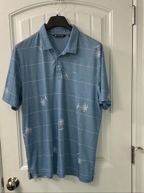 Travis Mathew Light Blue Palm-Print Polo